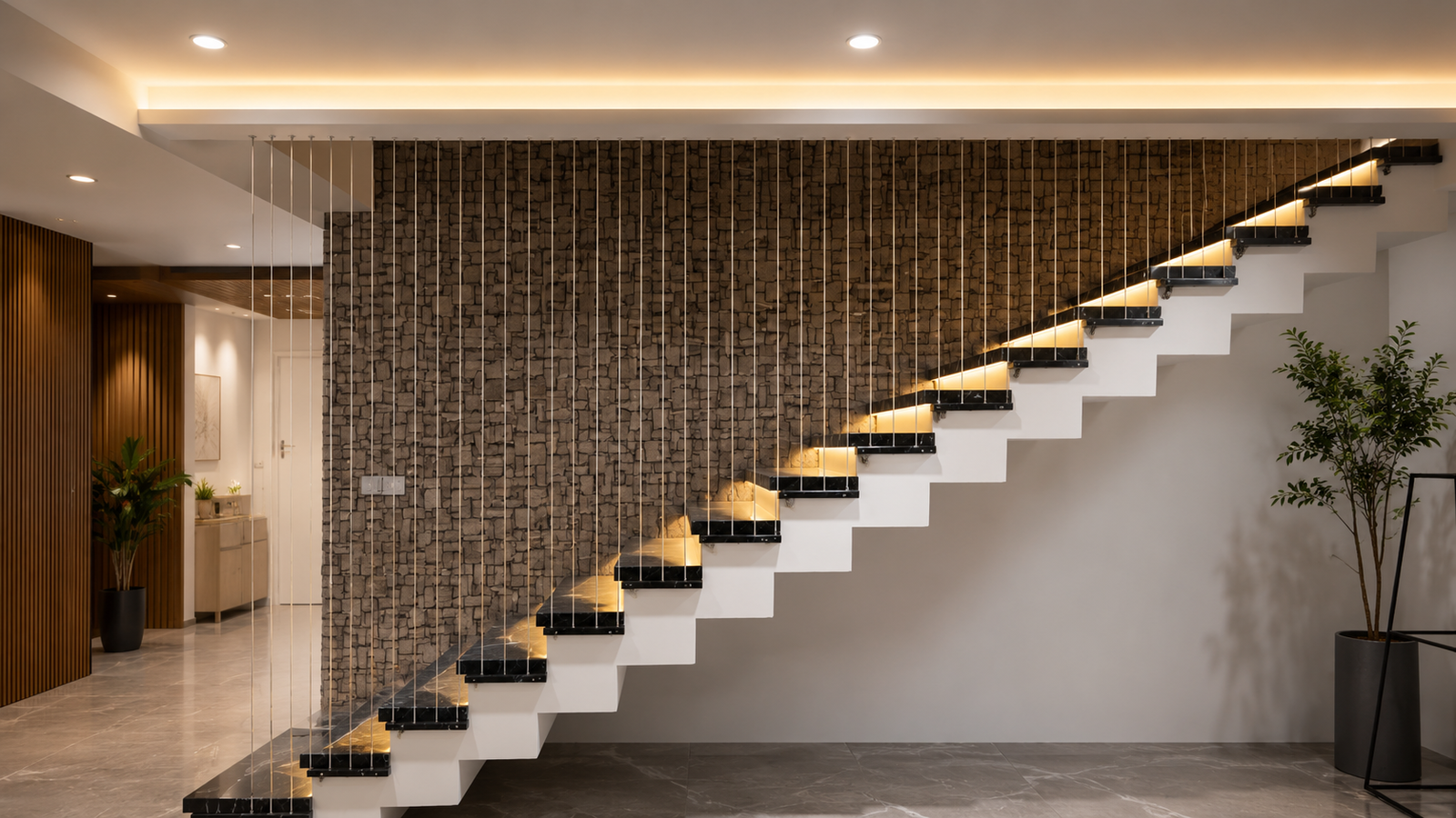 SS316 invisible grill installed on a staircase