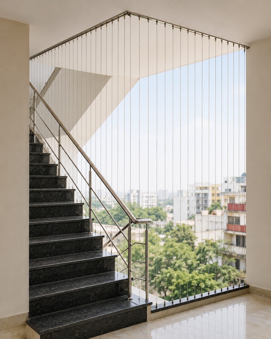 Staircase invisible grill installation
